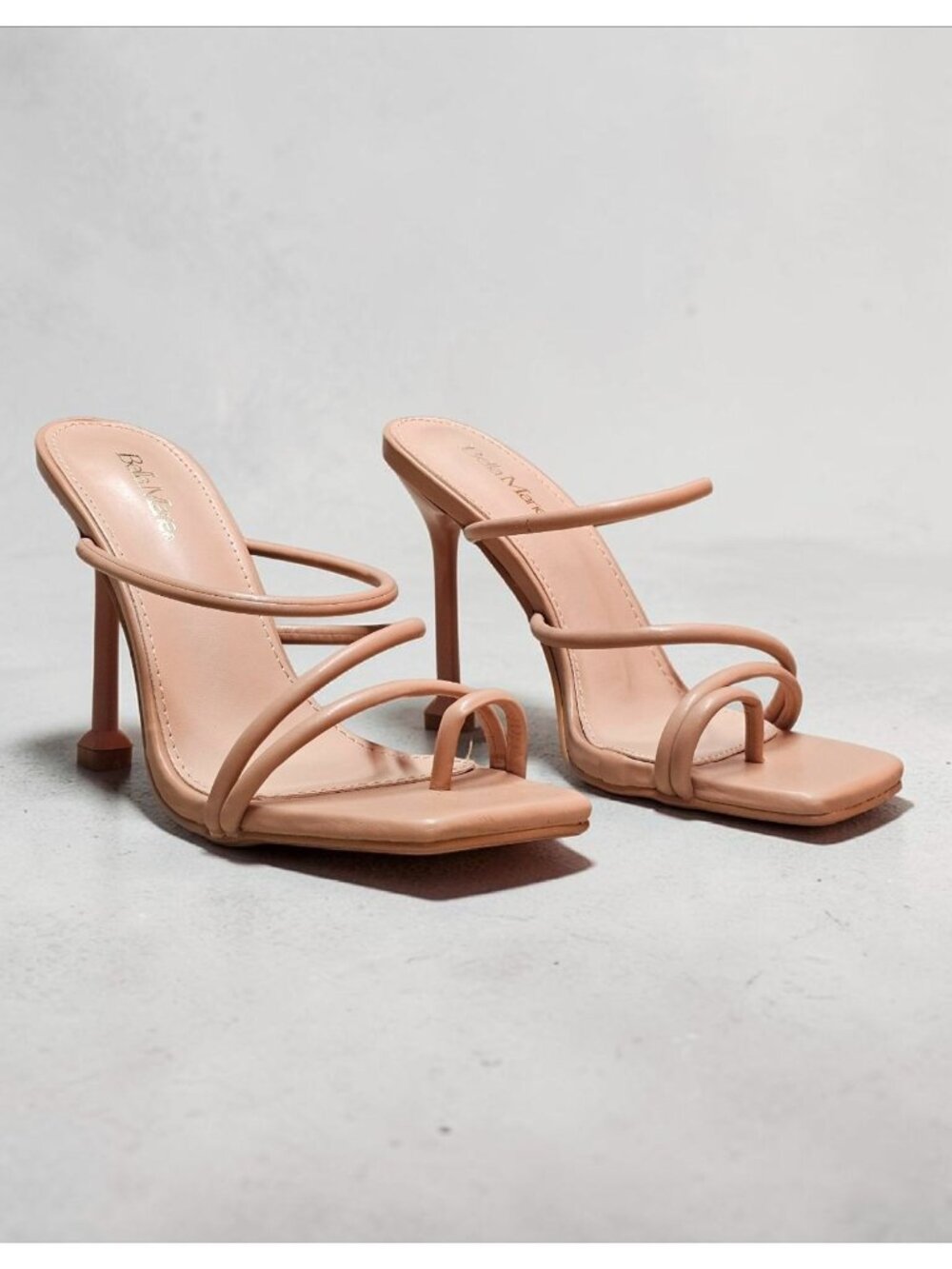 Strappy Nude Stiletto Heel Sandals With Open-Toe Square Design For Women - Picture 8 of 13
